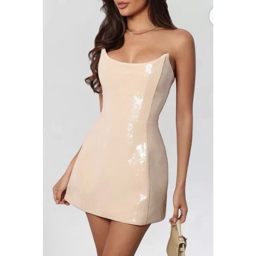 Heiress Beverly Hills Womens Strapless Sequin Corset Mini Dress Natural Sz S NWT - Picture 3 of 16